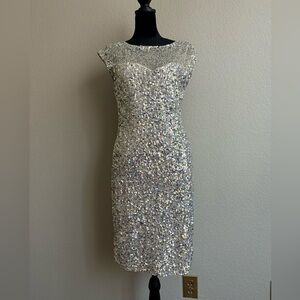 NWT Parker Black sequin midi dress, size 6 color beige #parkerblack